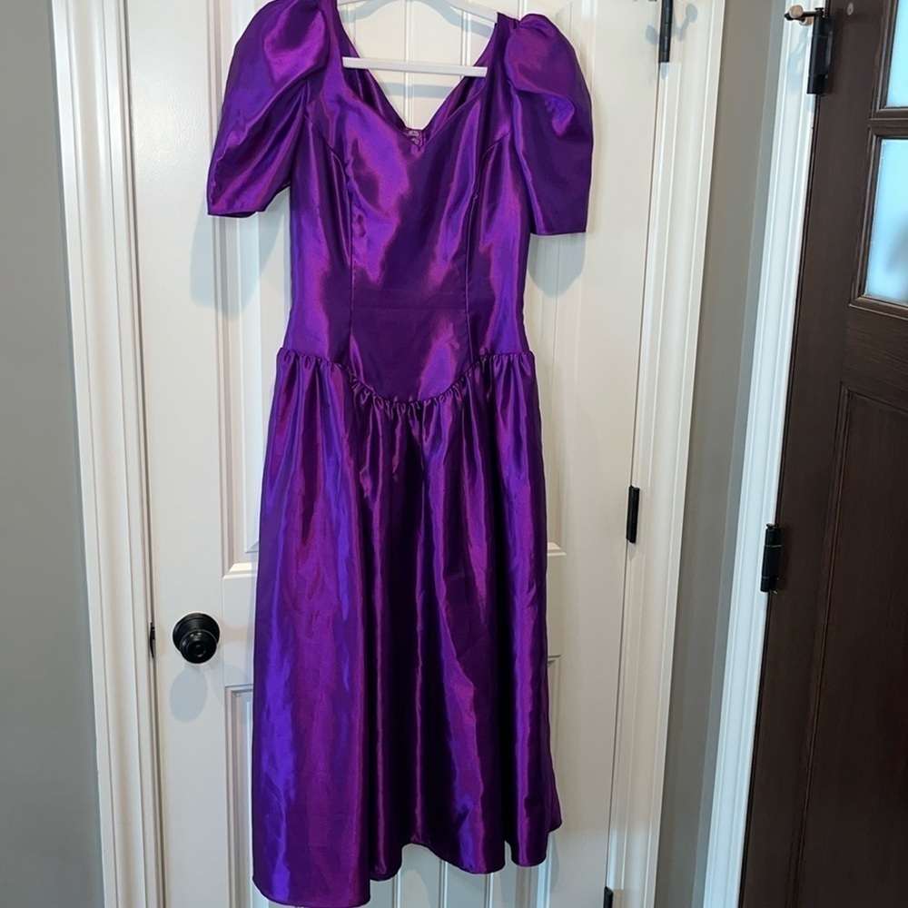 Vintage Alfred Angelo Dream Maker purple satiny formal party dress est S/M